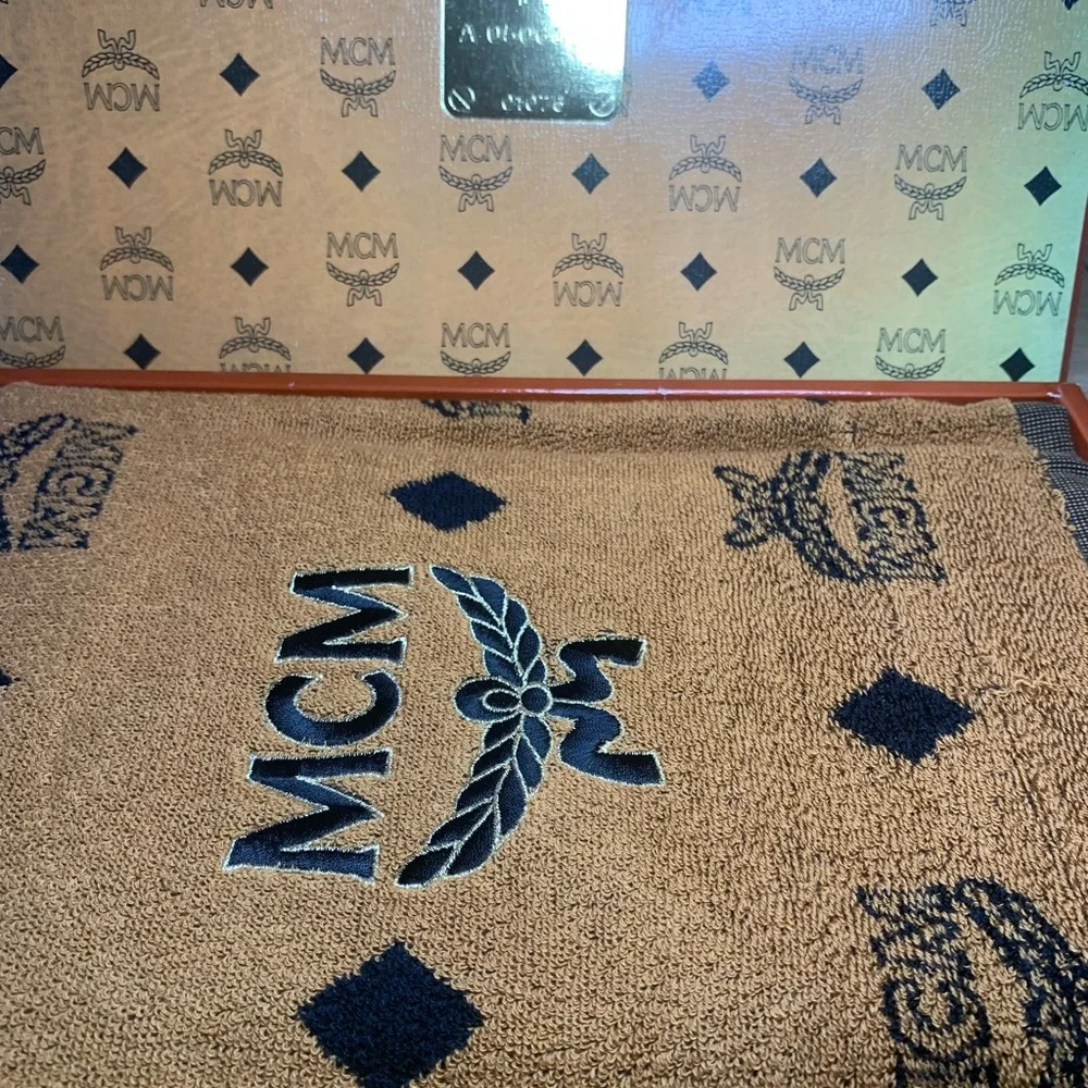 MCM Tan and Black Bath Towel